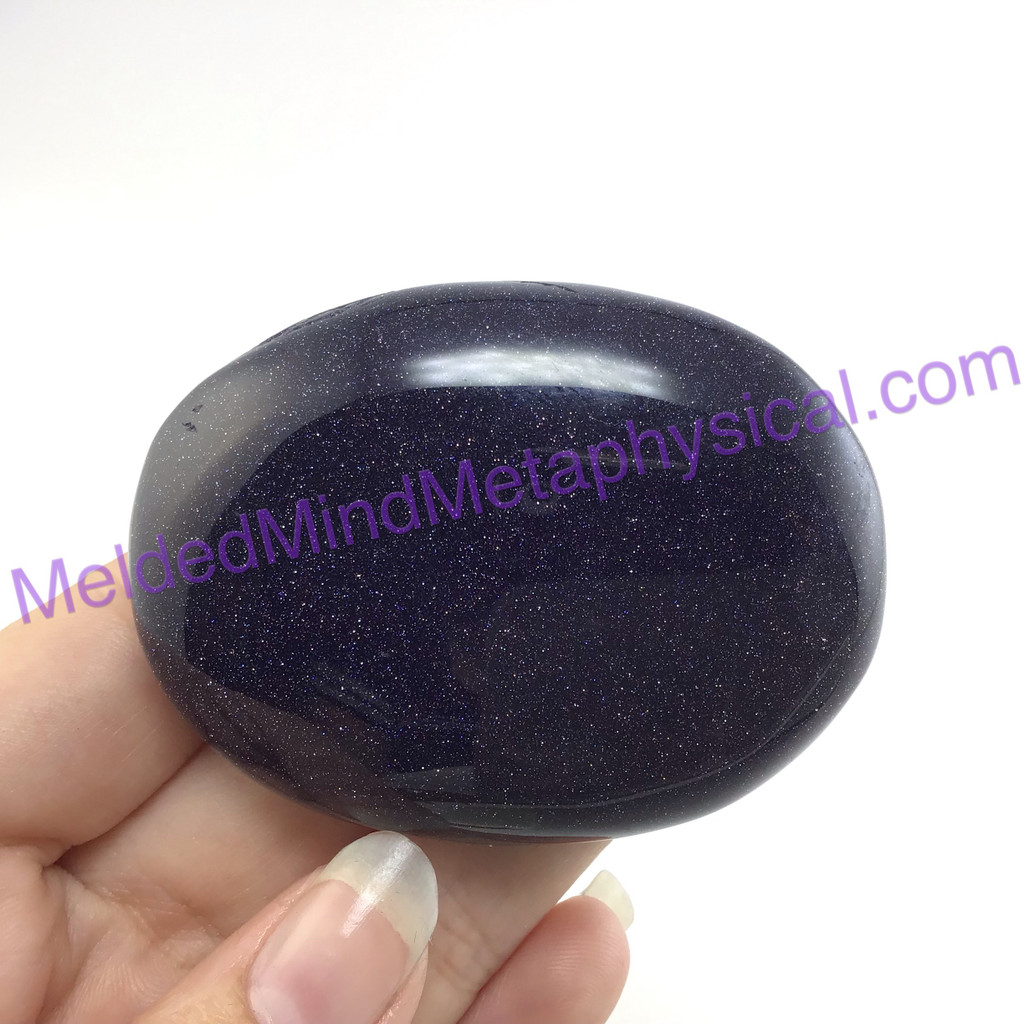 MeldedMind Blue Goldstone Palm Stone 2.40in Smooth Gallet Pocket 154