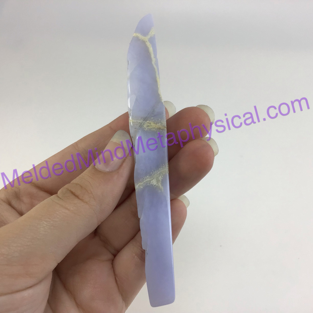 MeldedMind Natural Polished Blue Chalcedony Wand 4.36in Freeform Artist 666