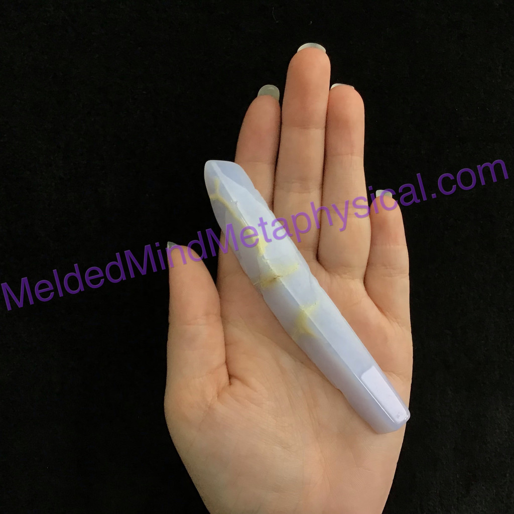MeldedMind Natural Polished Blue Chalcedony Wand 4.36in Freeform Artist 666