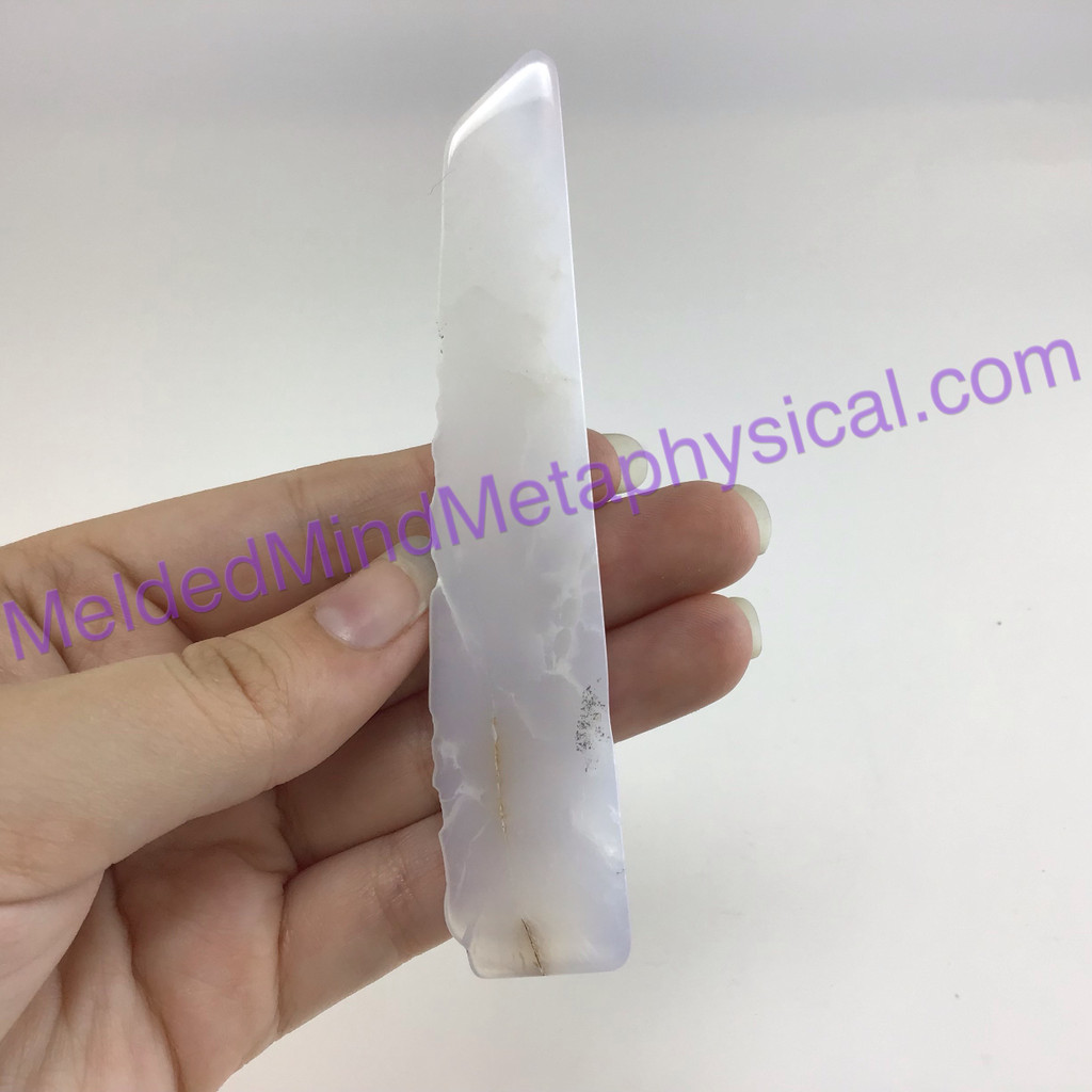 MeldedMind Natural Polished Blue Chalcedony Wand 4.35in Freeform Artist 668