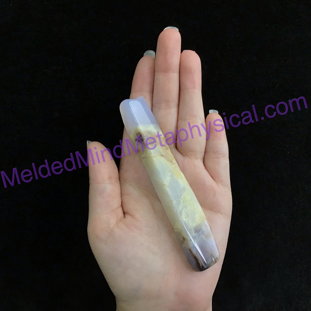 MeldedMind Natural Polished Blue Chalcedony Wand 4.37in Freeform Artist 670