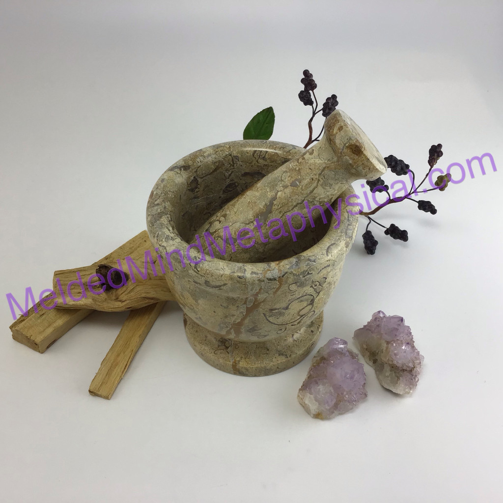 MeldedMind 4in Crinoid Fossil Mortar & Pestle Herb Grinding Holistic Cooking 131