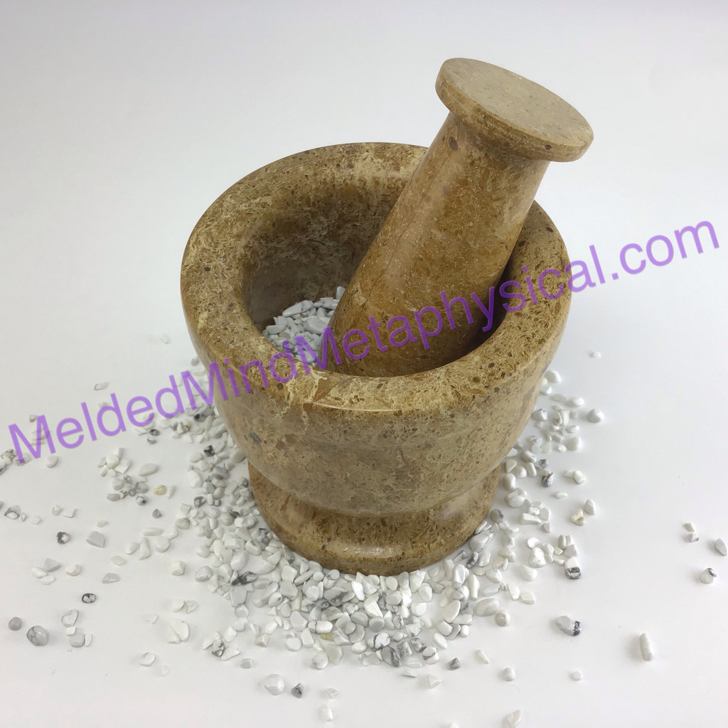 MeldedMind 4in Sandstone Marble Mortar & Pestle Herb Grinding Holistic Cook 102