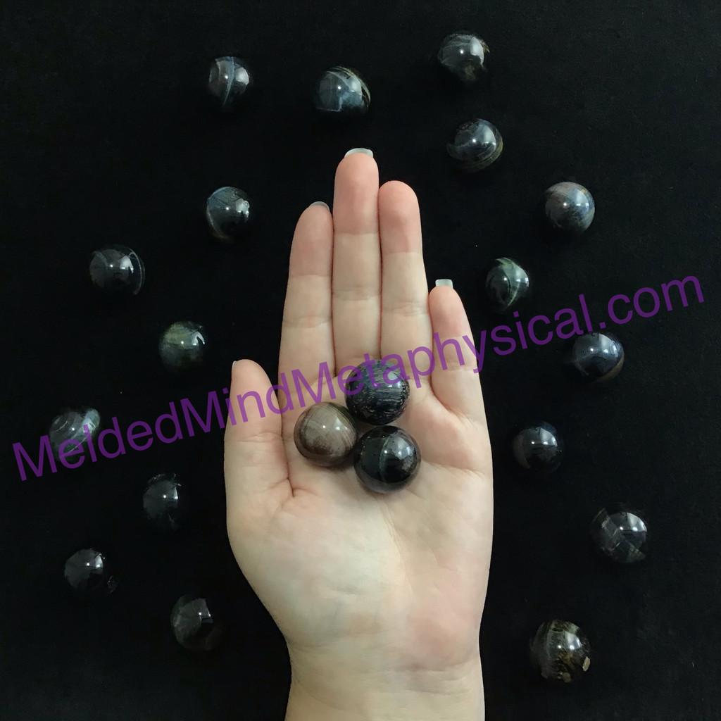 MeldedMind Blue Tiger's Eye Sphere 19-22mm Marble Flash Natural Stone 218