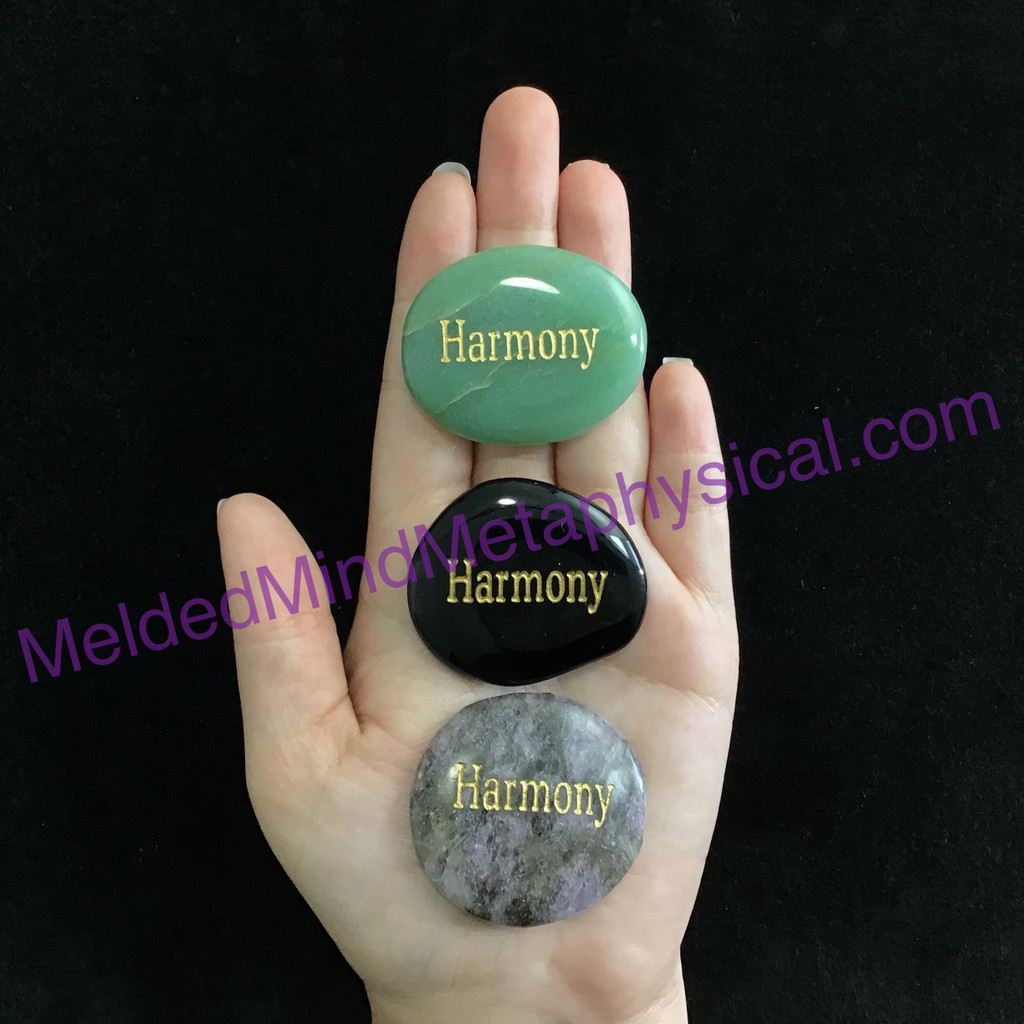 MeldedMind One (1) Engraved "Harmony" Word Palm Worry Wishing Stone 387