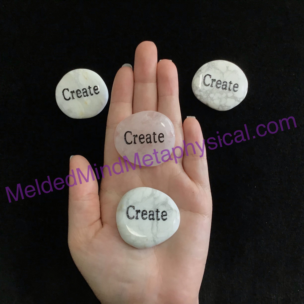 MeldedMind One (1) Engraved "Create" Word Palm Worry Wishing Stone 380