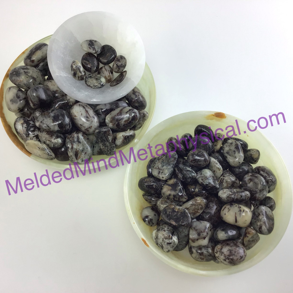 MeldedMind One (1) Astrophyllite Tumble 3 sizes Natural Black & White Crystal 05