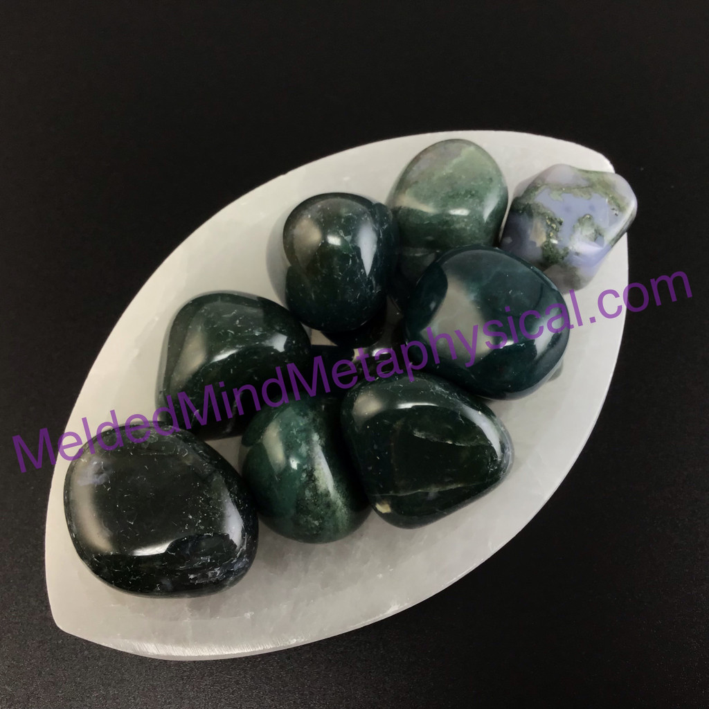 MeldedMind One (1) Polished Moss Agate Tumble 3 sizes Natural Green Crystal 026