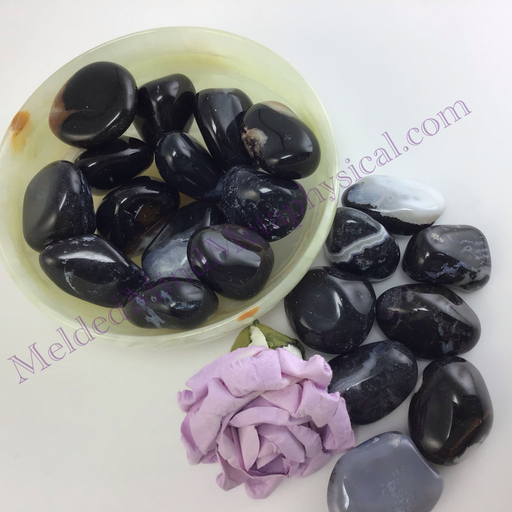 MeldedMind One (1) Black Sardonyx Tumble 3 Sizes Natural Black Crystal 236