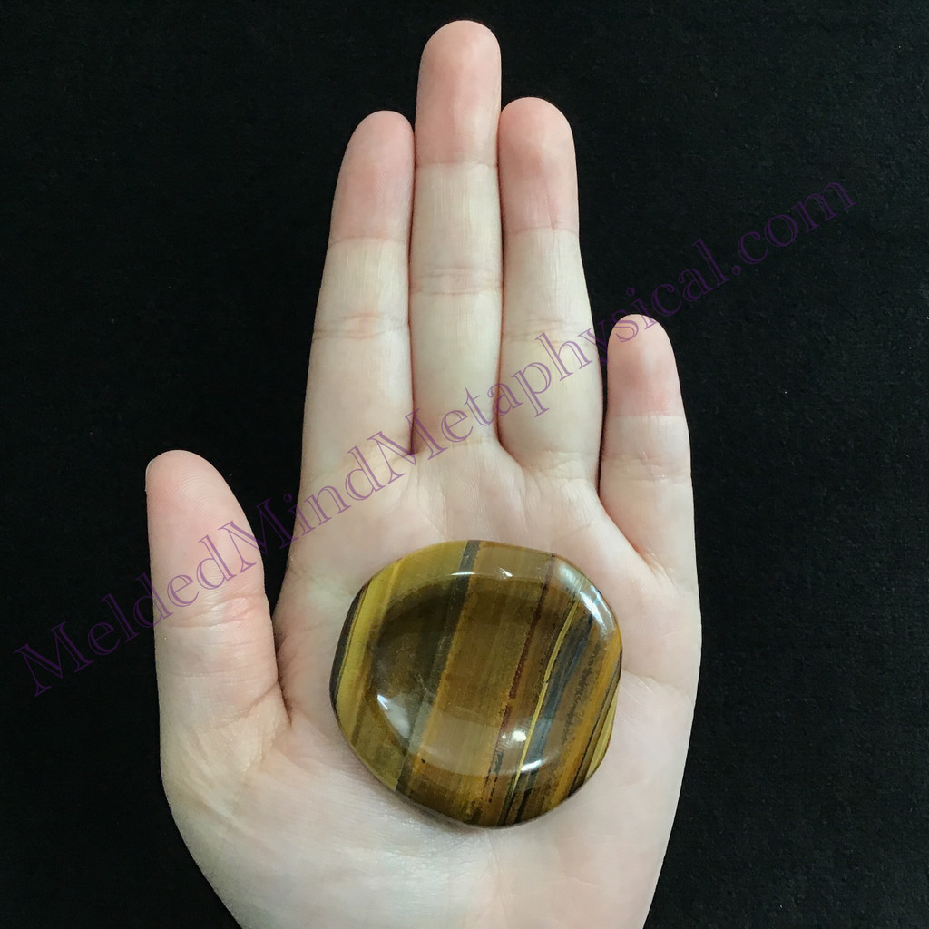 MeldedMind Tiger Iron Palm Smooth Worry Stone 1.81in Natural Brown Crystal 807