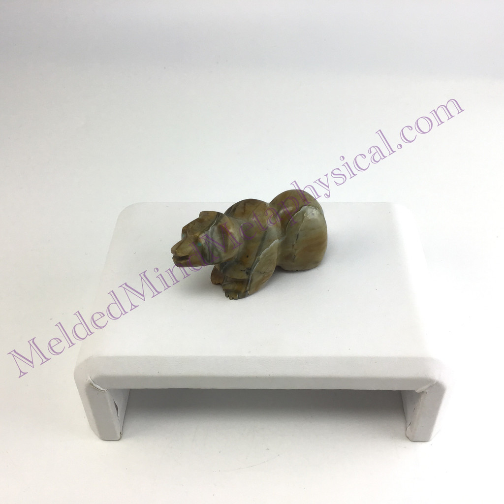 MeldedMind Jasper Bear Carving with Blue Eyes Natural Brown Crystal 744