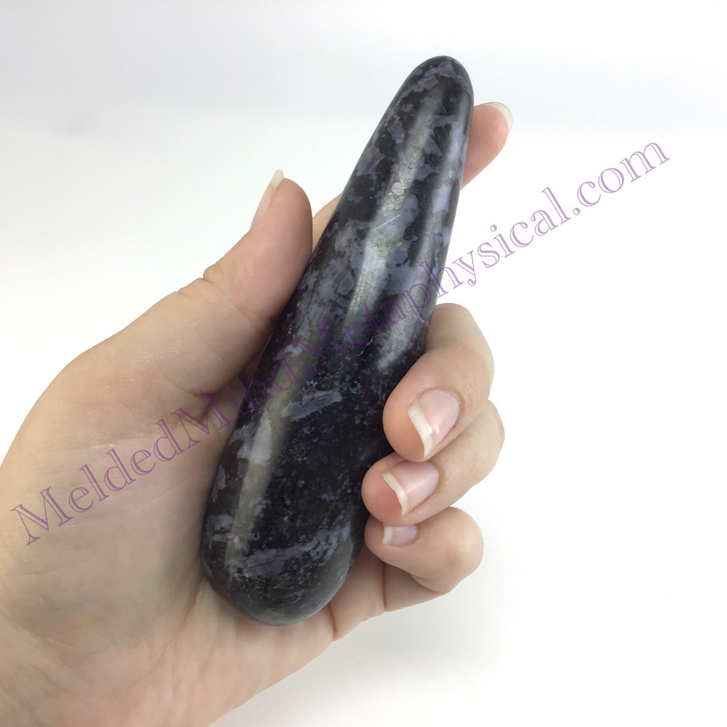 MeldedMind Indigo Gabbro Massage Therapy Wand 4.66in Natural Black Crystal 312