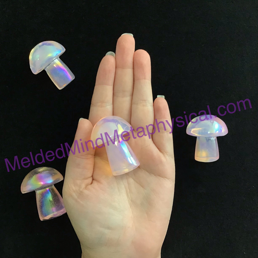 MeldedMind One (1) Aura Quartz Mushroom Rose Crystal 1.3in Pink Toadstool 197