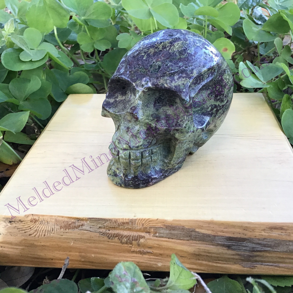 MeldedMind Handcarved Dragon's Blood Jasper Skull 3.2in Stone Skull Decor 304