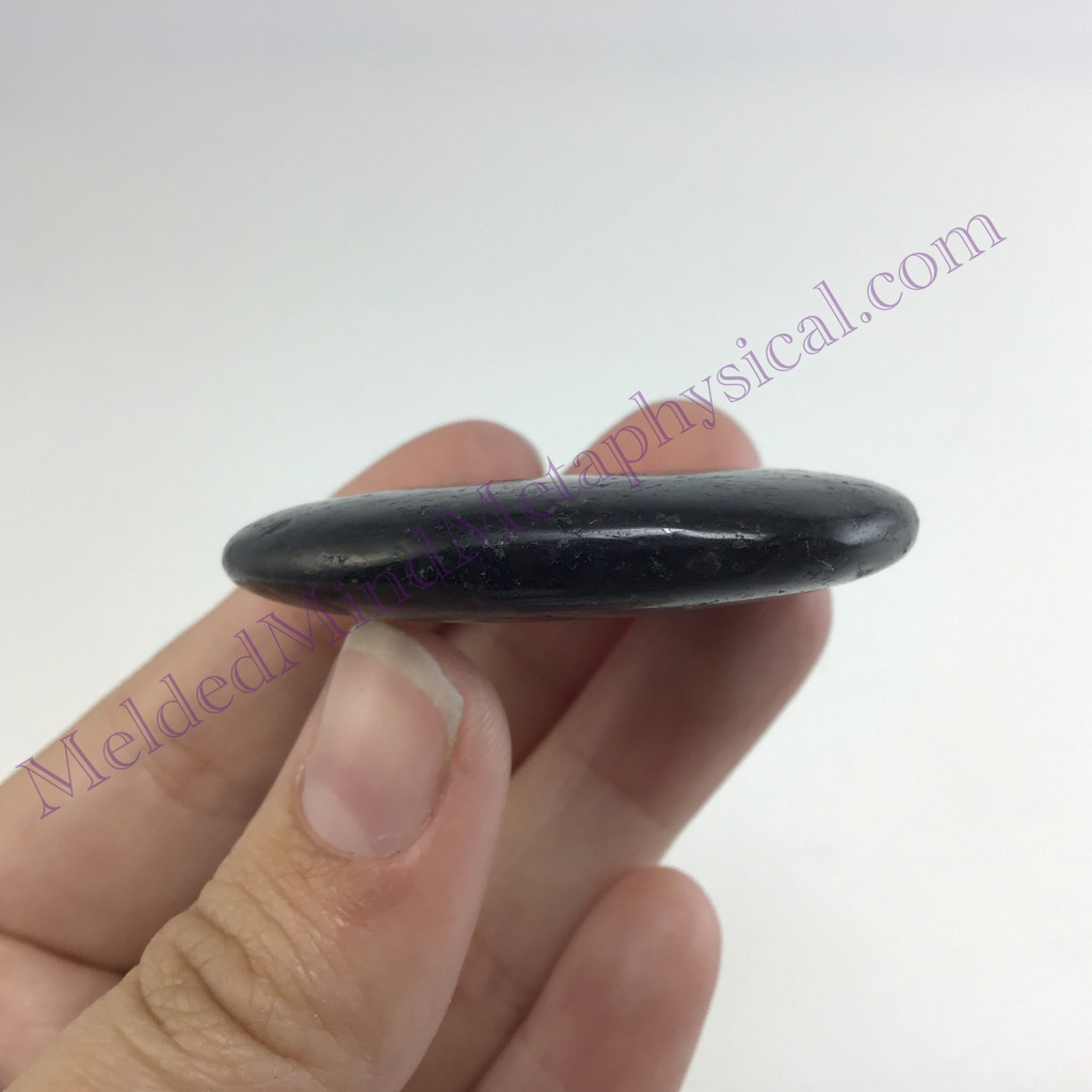 MeldedMind Nuummite Palm Smooth Stone 1.77in Natural Black Crystal 721