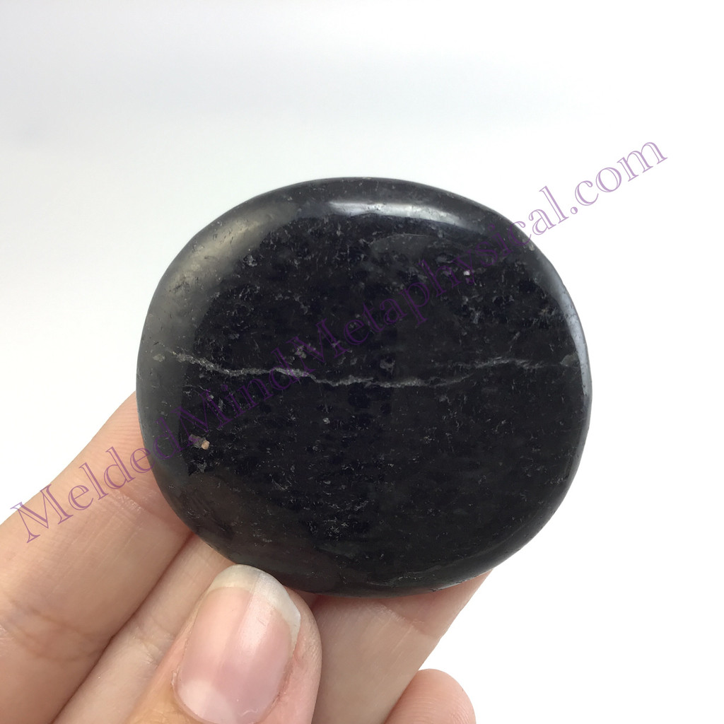 MeldedMind Nuummite Palm Smooth Stone 1.65in Natural Black Crystal 736