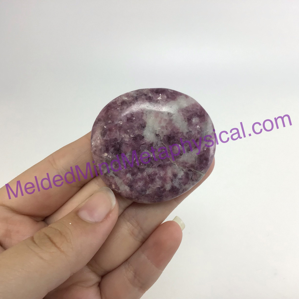 MeldedMind Lepidolite Palm Stone 1.81in Natural Purple Crystal Worry 055