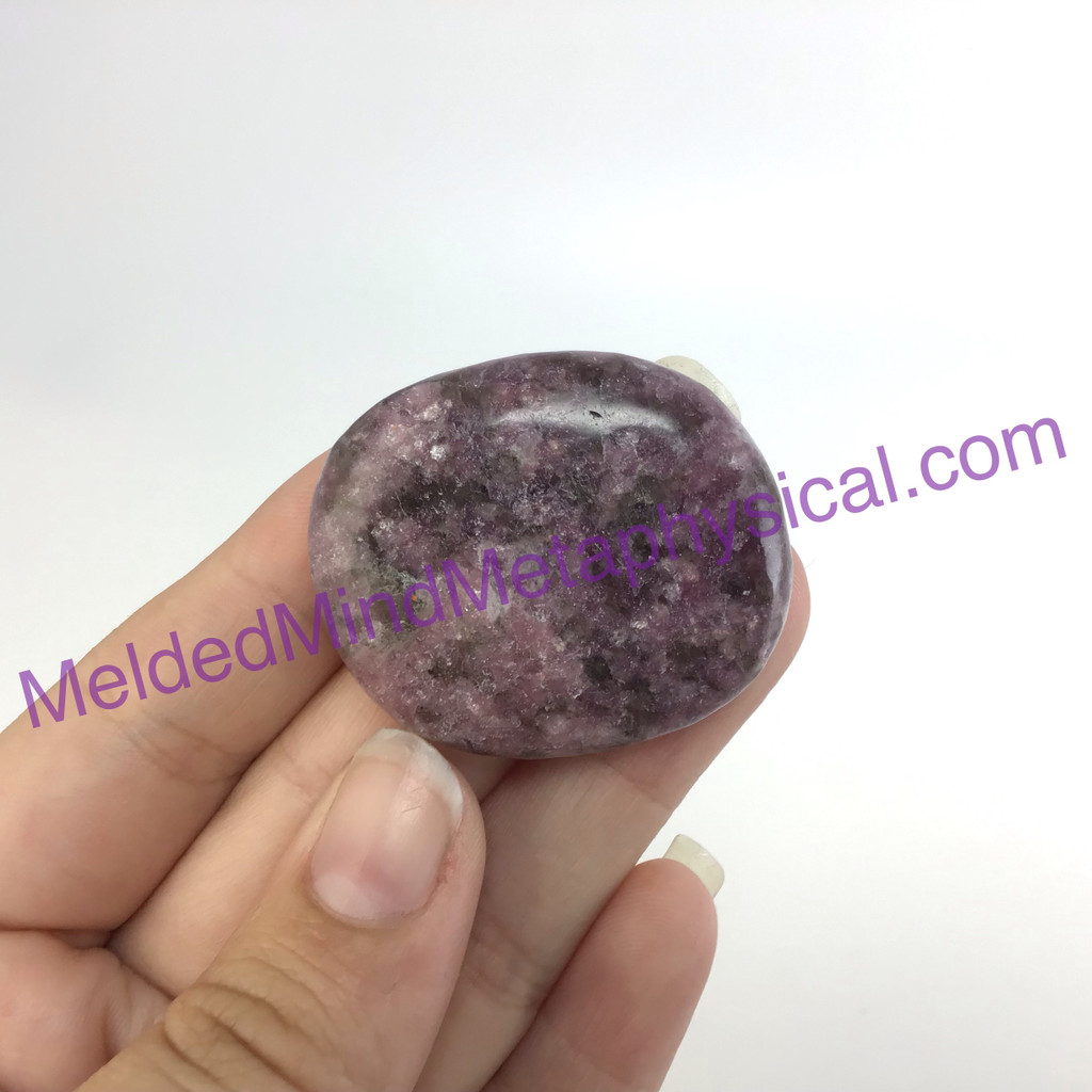 MeldedMind Lepidolite Palm Stone 1.48in Natural Purple Crystal Worry 056