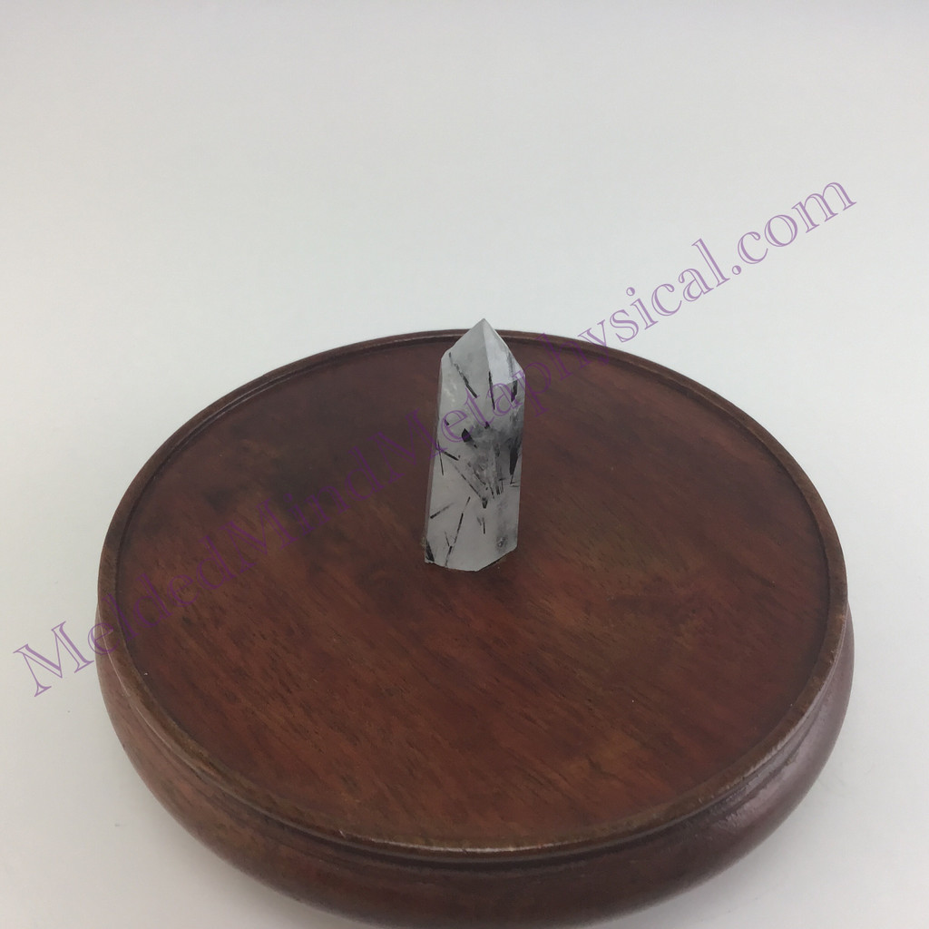 MeldedMind Tourmalinated Quartz Obelisk 1.54in Natural Black & White Crystal 014