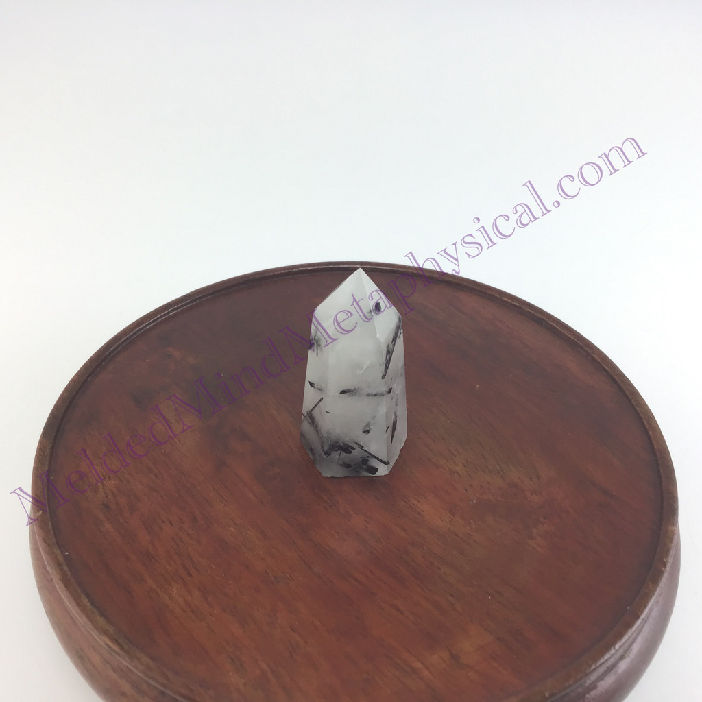 MeldedMind Tourmalinated Quartz Obelisk 1.54in Natural Black & White Crystal 015