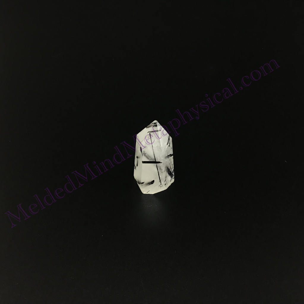 MeldedMind Tourmalinated Quartz Obelisk 1.24in Natural Black & White Crystal 016