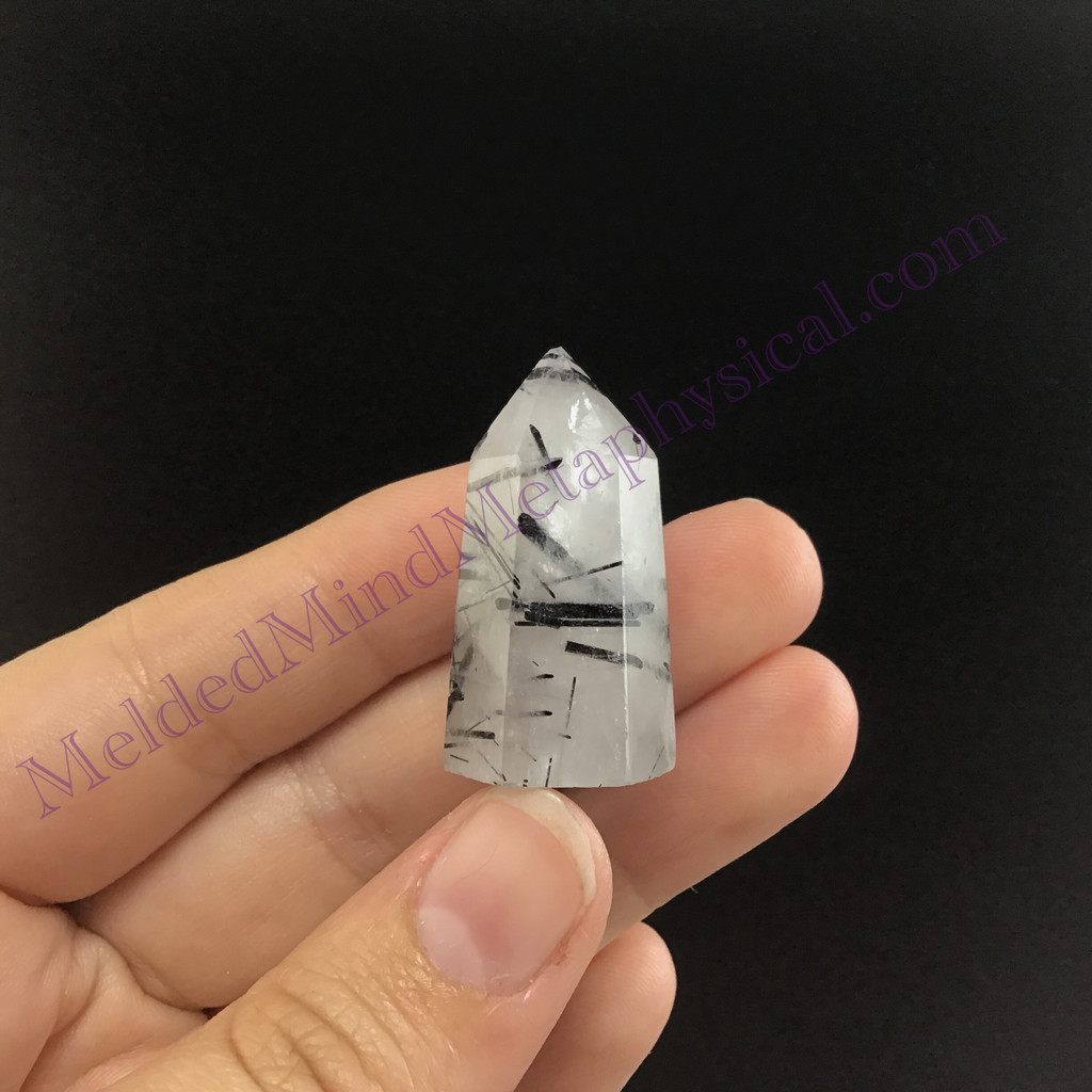 MeldedMind Tourmalinated Quartz Obelisk 1.24in Natural Black & White Crystal 016