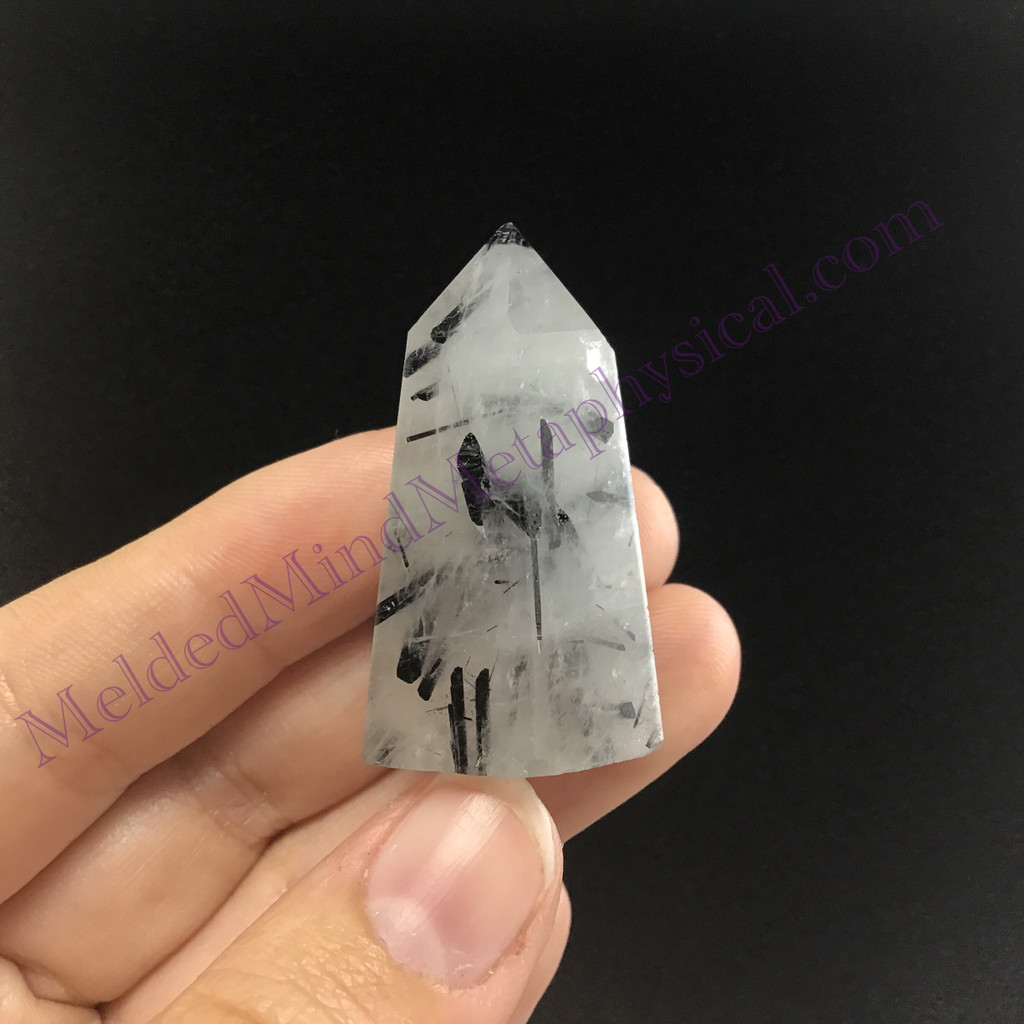 MeldedMind Tourmalinated Quartz Obelisk 1.50in Natural Black & White Crystal 017