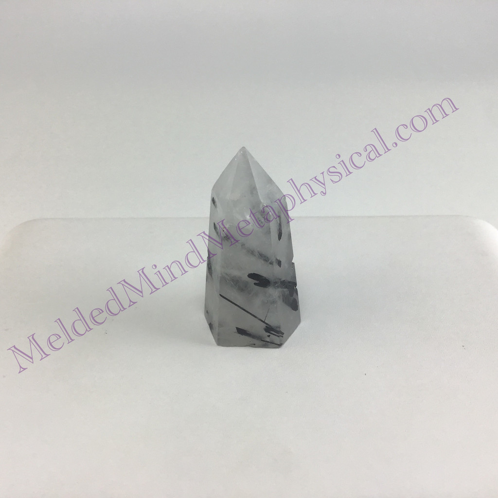 MeldedMind Tourmalinated Quartz Obelisk 1.54in Natural Black & White Crystal 018