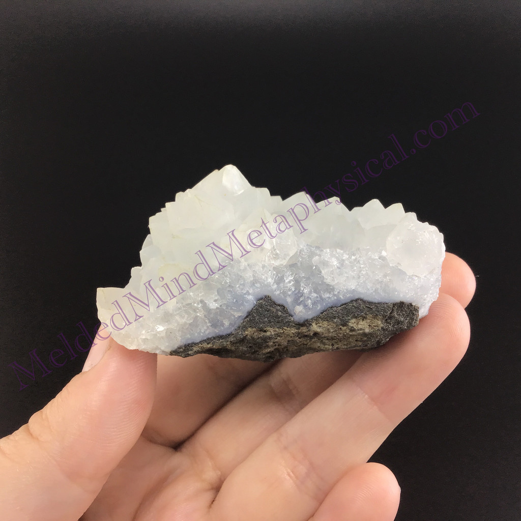 MeldedMind Quartz on Chalcedony Specimen 2.28in Natural Blue Crystal 056