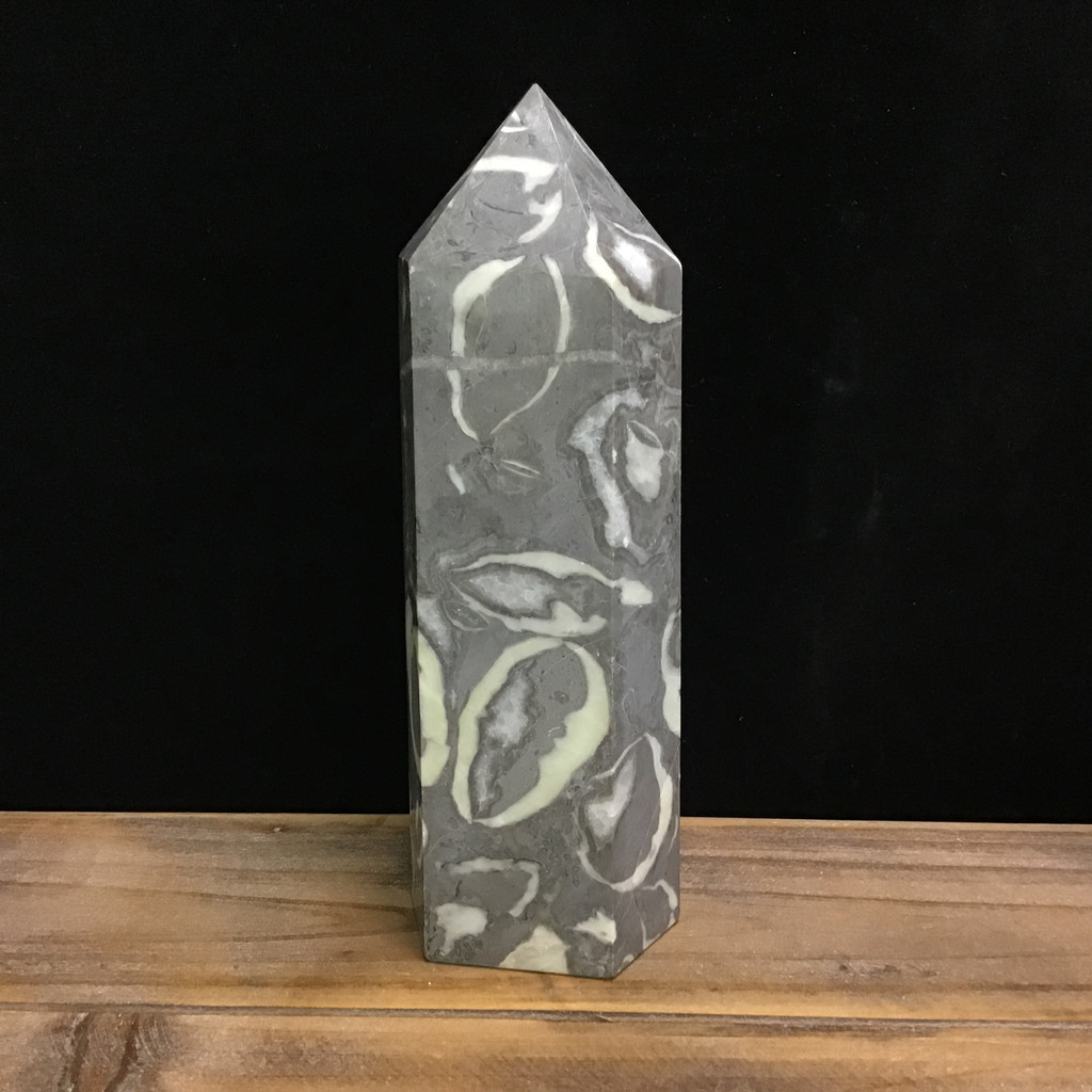 MeldedMind Shell Jasper Obelisk 9in Natural Grey Crystal Tower 159