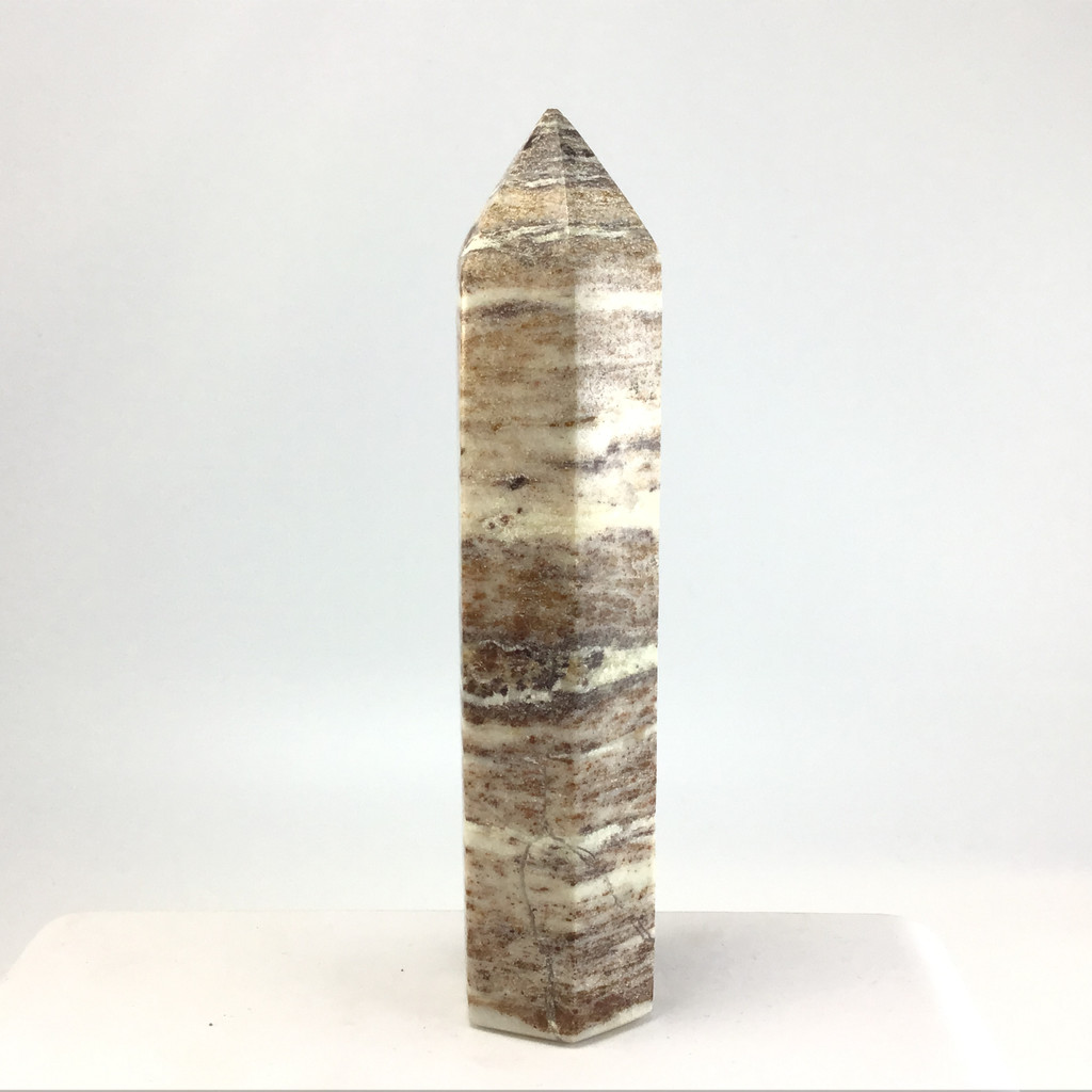 MeldedMind Calcite, Jasper,& Quartz Obelisk 6.75in Brown Crystal Tower Point 172