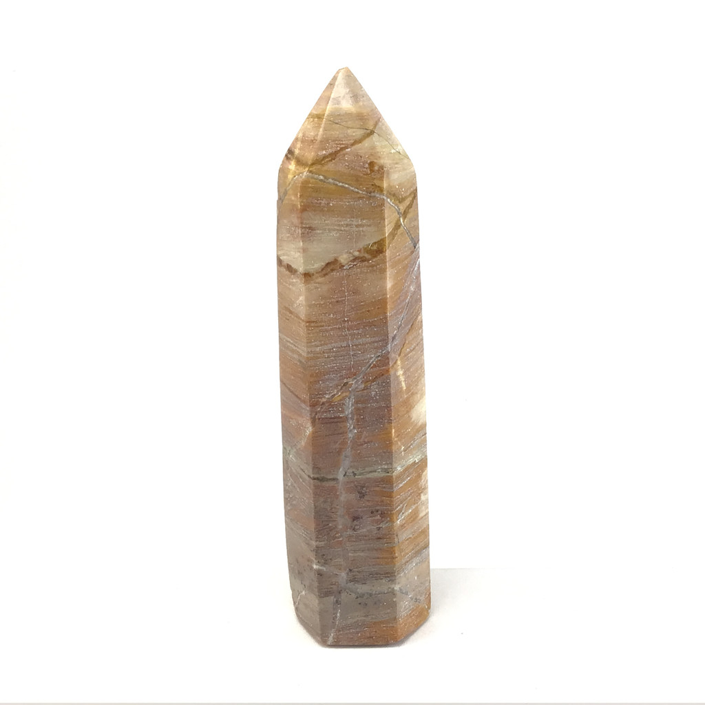 MeldedMind Calcite, Jasper,  Quartz Obelisk 5.75in Brown Crystal Tower Point 173