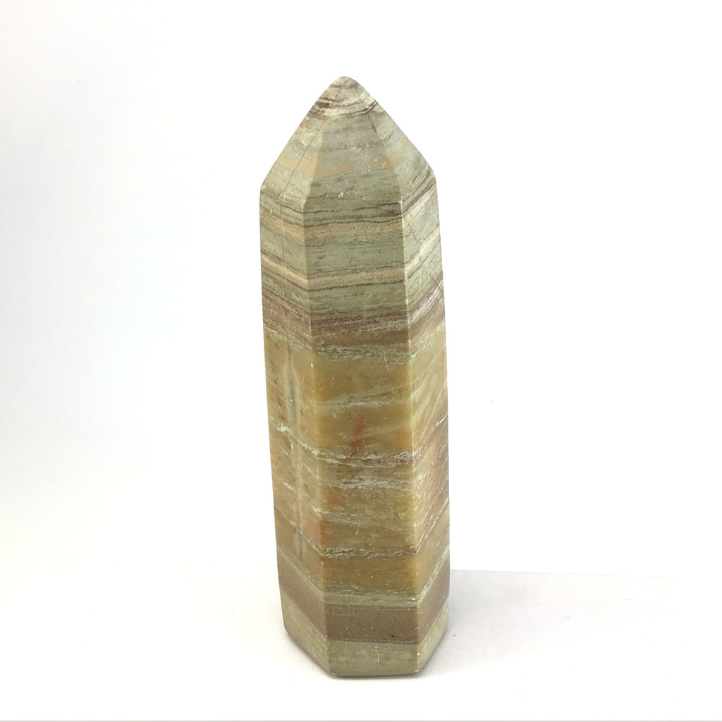 MeldedMind Calcite, Jasper, & Quartz Obelisk 6in Brown Crystal Tower Point 175