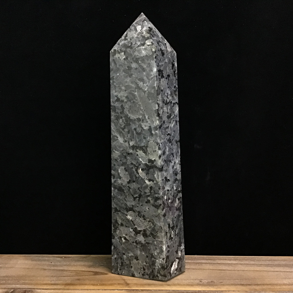 MeldedMind Larvikite Obelisk Point 11.50in Natural Black Crystal Blue Pearl 158