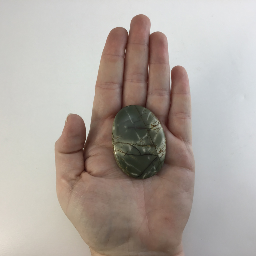 MeldedMind Natural River Jasper Palm Smooth Worry Stone 2in Grey Brown Green 069