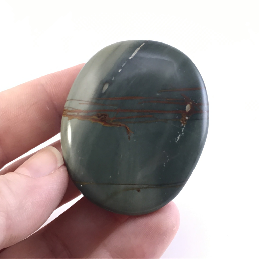 MeldedMind Natural River Jasper Palm Smooth Worry Stone 2in Grey Brown Green 071