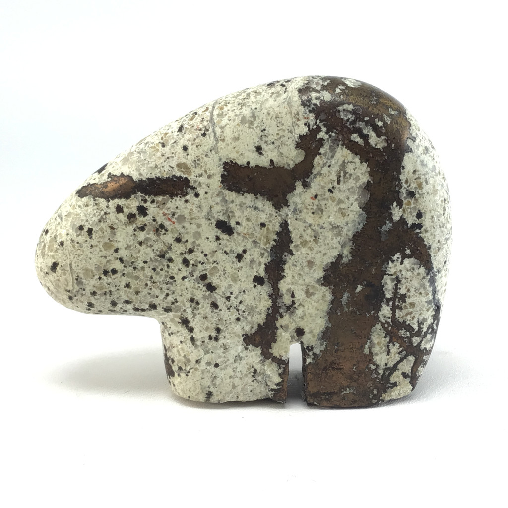 MeldedMind Copper in Mottled White Matrix Bear 2.17in Figurine Carving Zuni 004