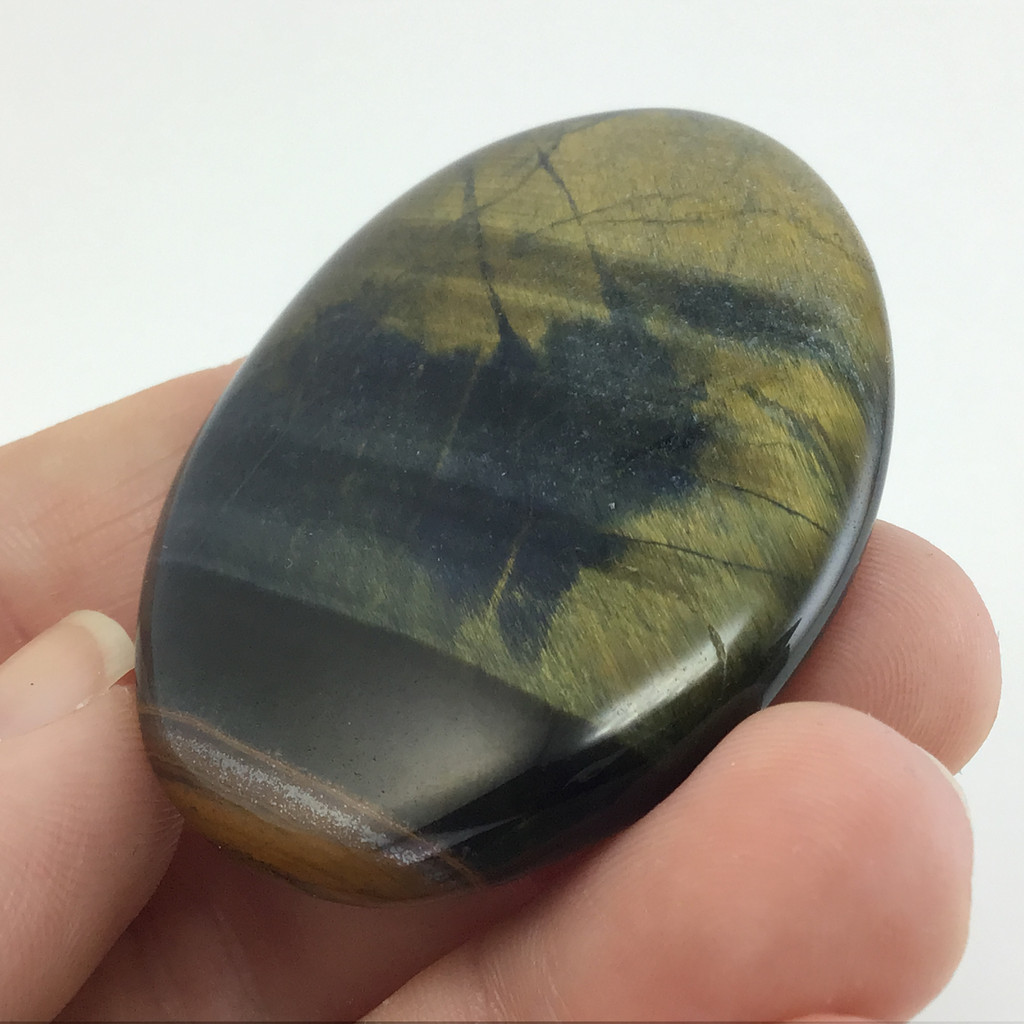 MeldedMind Blue Tiger's Eye Palm Stone 2.03in Flash Smooth Natural 056