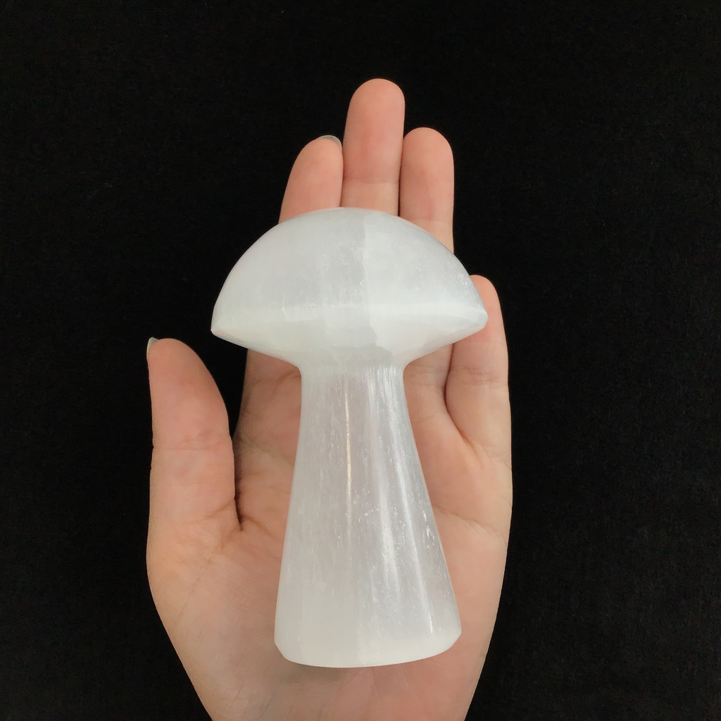 MeldedMind One (1) Satin Spar Selenite Mushroom 3.75in Natural White Crystal 081