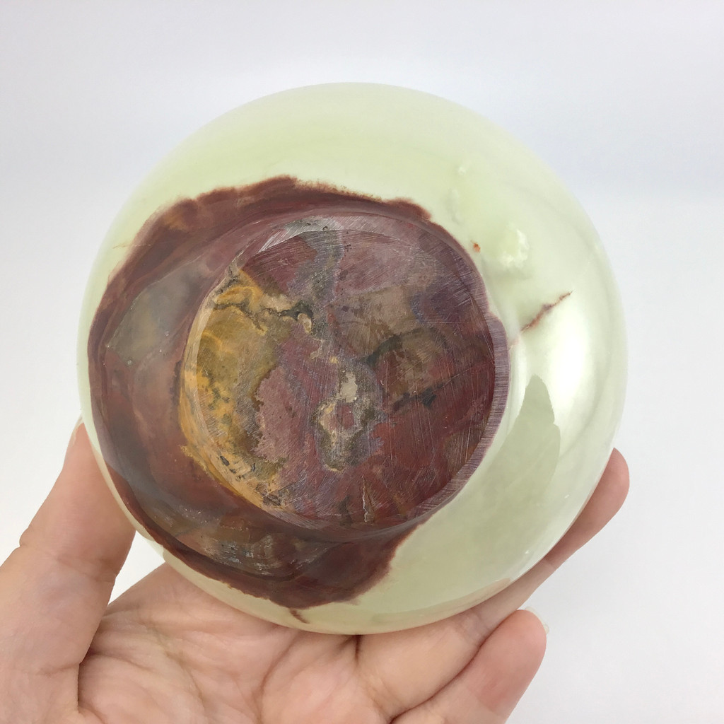 MeldedMind Natural Stone Green Onyx Bowl 4in Natural Brown Beige Crystal 123