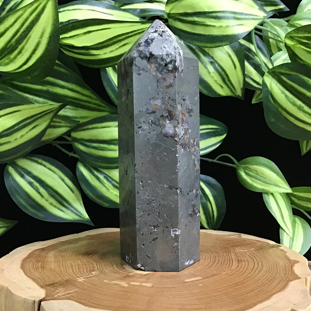 MeldedMind Natural Pyrite Obelisk Point Tower 6.25in Natural Gray Crystal 202