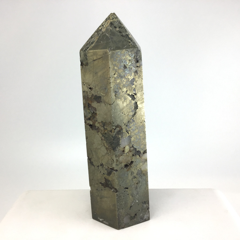 MeldedMind Natural Pyrite Obelisk Point Tower 6.25in Natural Gray Crystal 202