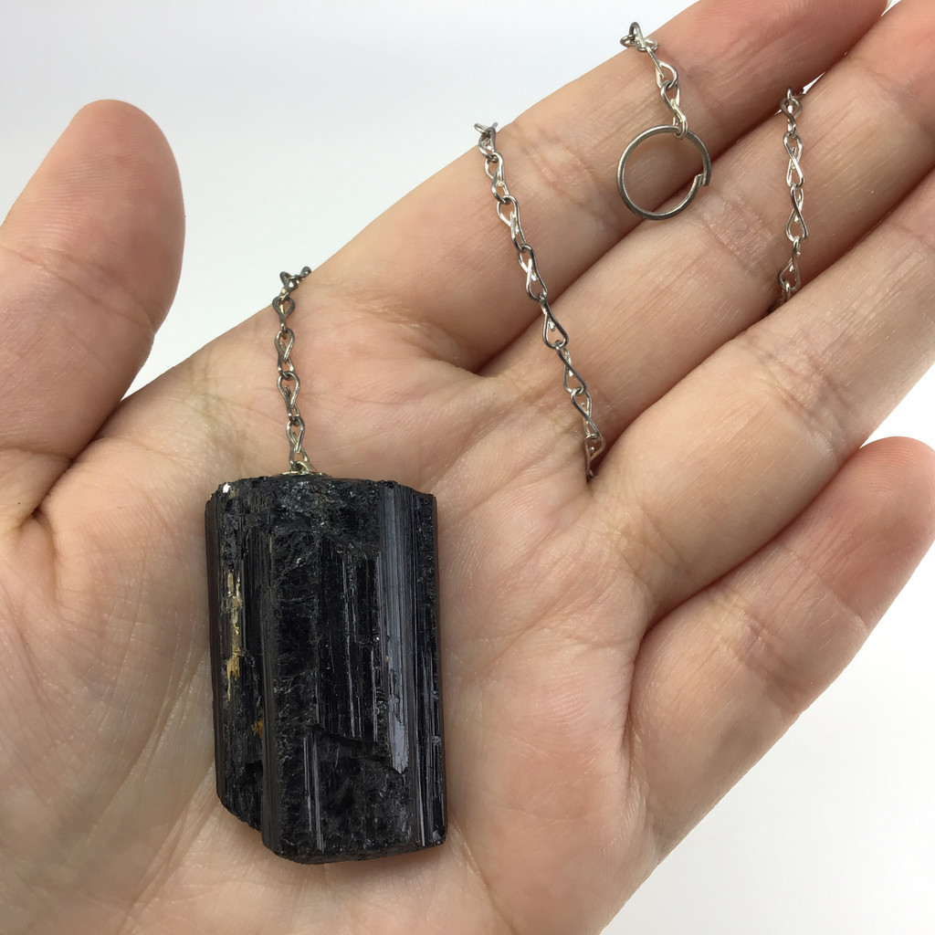 MeldedMind Rough Black Tourmaline Pendulum 1.39in Natural Black Crystal 152