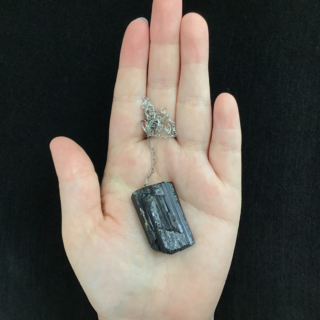 MeldedMind Rough Black Tourmaline Pendulum 1.39in Natural Black Crystal 152