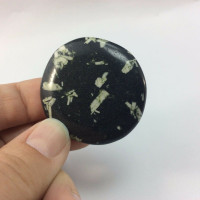 Chinese Writing Stone Porphory 171125 Palm Pocket Crystal Specimen Black White