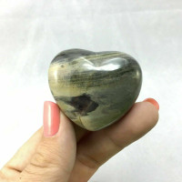Natural Silver Lace Jasper Puffed Heart 45mm 1903-023 Grey Black Stone