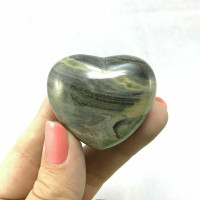 Natural Silver Lace Jasper Puffed Heart 45mm 1903-023 Grey Black Stone