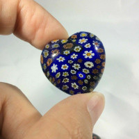 One (1) Millifiori Blown Glass Puffed Heart Decoration Piece