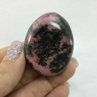 Rhodonite Smooth Palm Stone 180606 49mm Manganese Pink Black Metaphysical