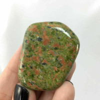 Unakite Smooth Palm Stone 181001-48mm Pink Green Feldspar Epidote Quartz 